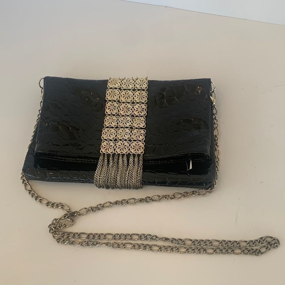White House Black Market Silver Chain Black Bag Purse Retro‎ Vintage